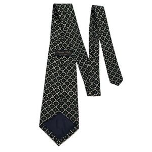 Marco Polo Silk Blend Tie Geometric Pattern Black Cream Green‎ Men's Accessory